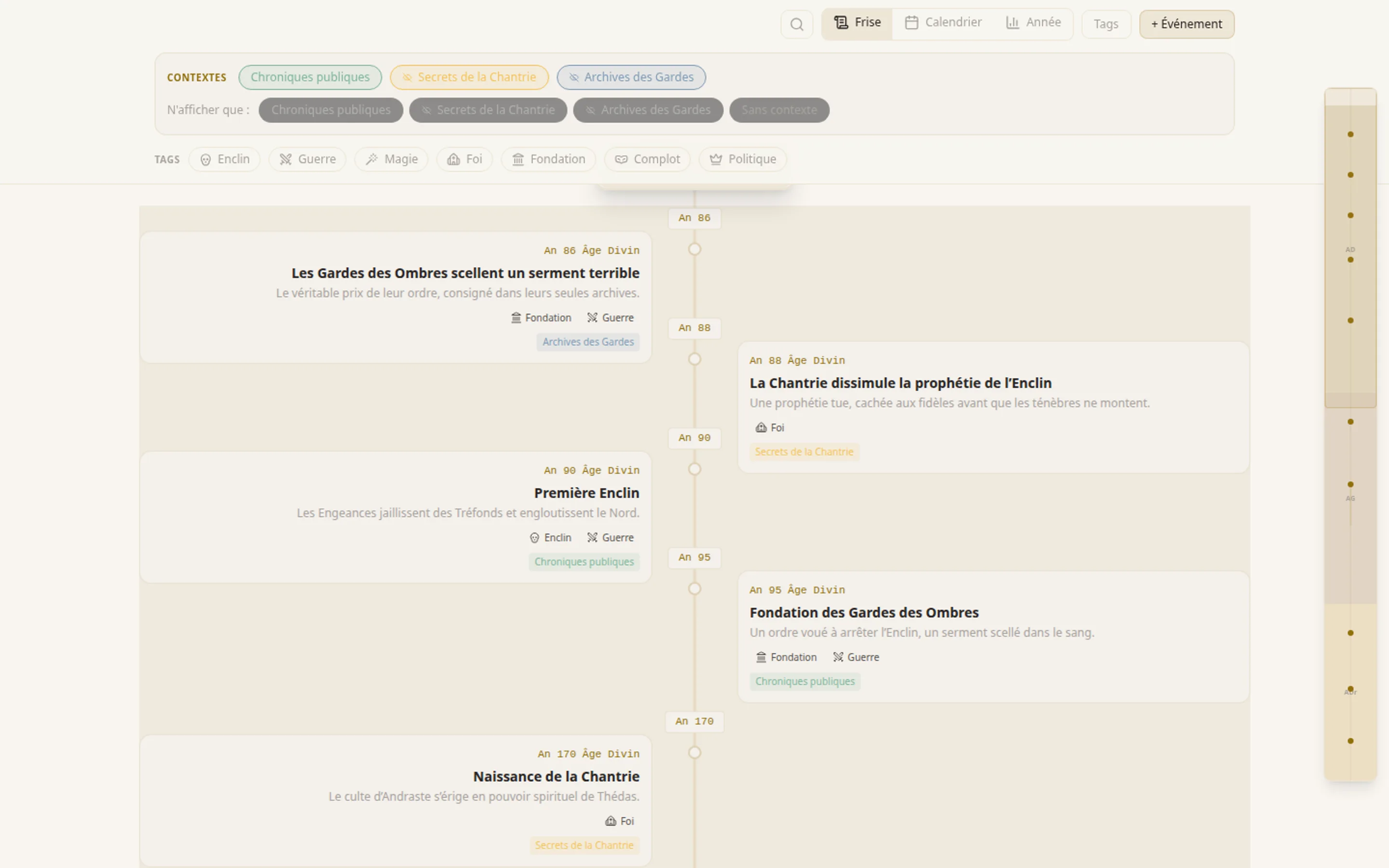 Aperçu de « Chronologie interactive » dans le thème Loreloom